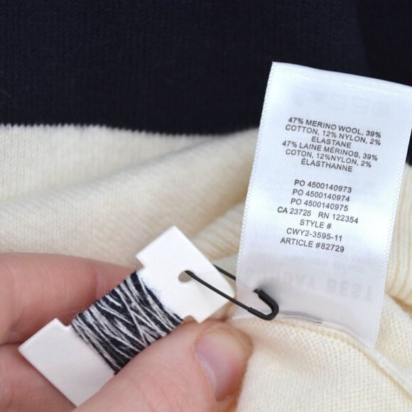 Aritzia Sunday Best Wool Blend Crewneck Sweater Color Block Cream Navy Women's S - Picture 5 of 5